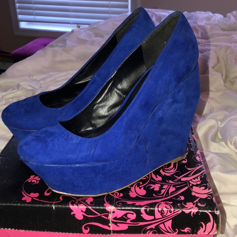 Cobalt Blue suede wedges